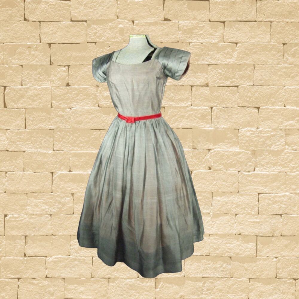 1950’s Sheer Grey Silk Crepe Dress with Full Skirt